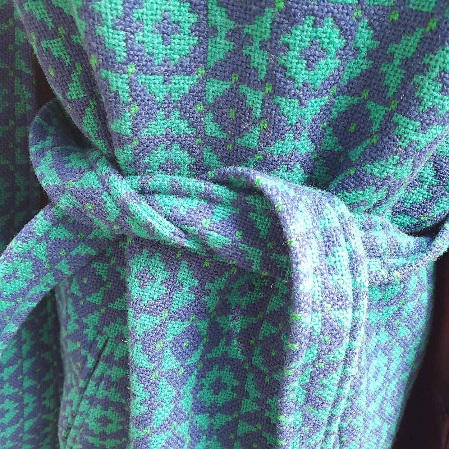 Vintage Welsh Wool Tapestry Cape in Bright Blue Green