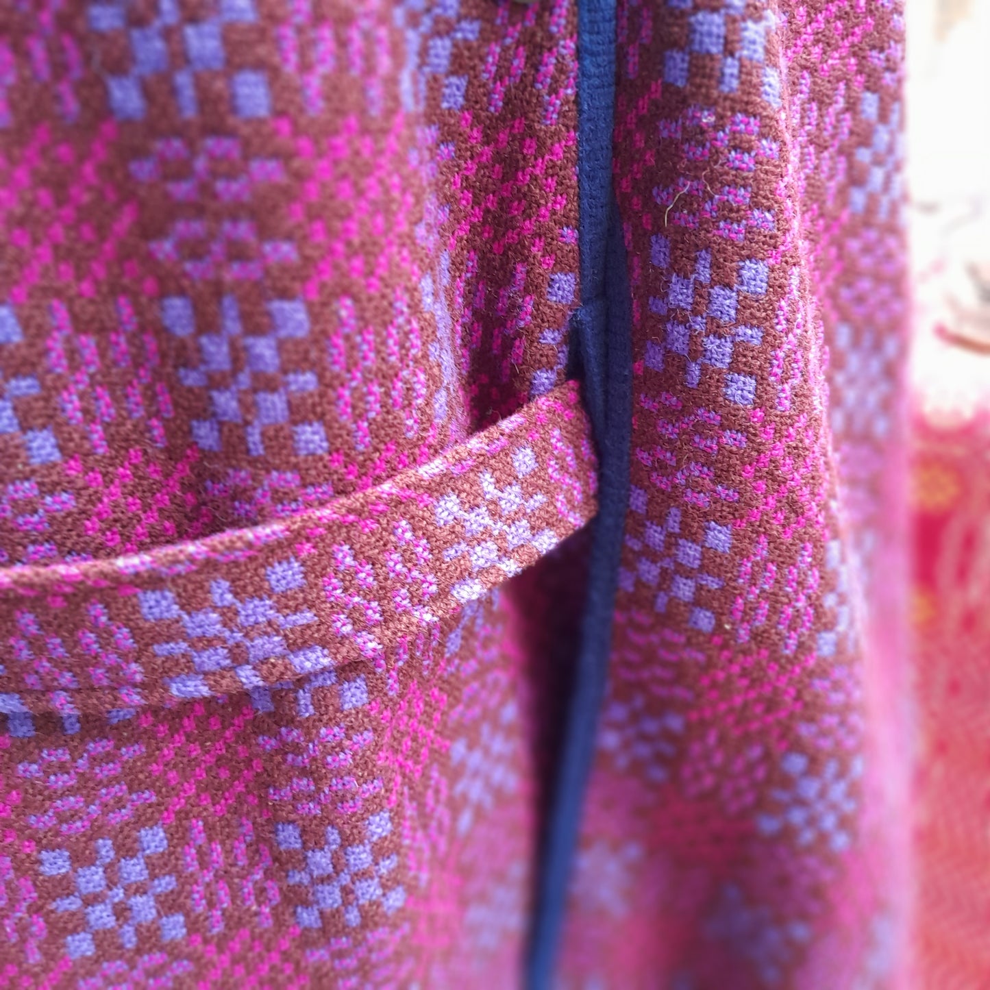 Vintage Welsh Wool Tapestry Cape in Purple Shades
