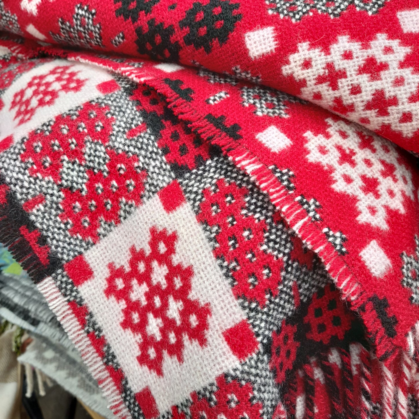 New Welsh Blanket in Red Black & White by Rock Woollen Mill