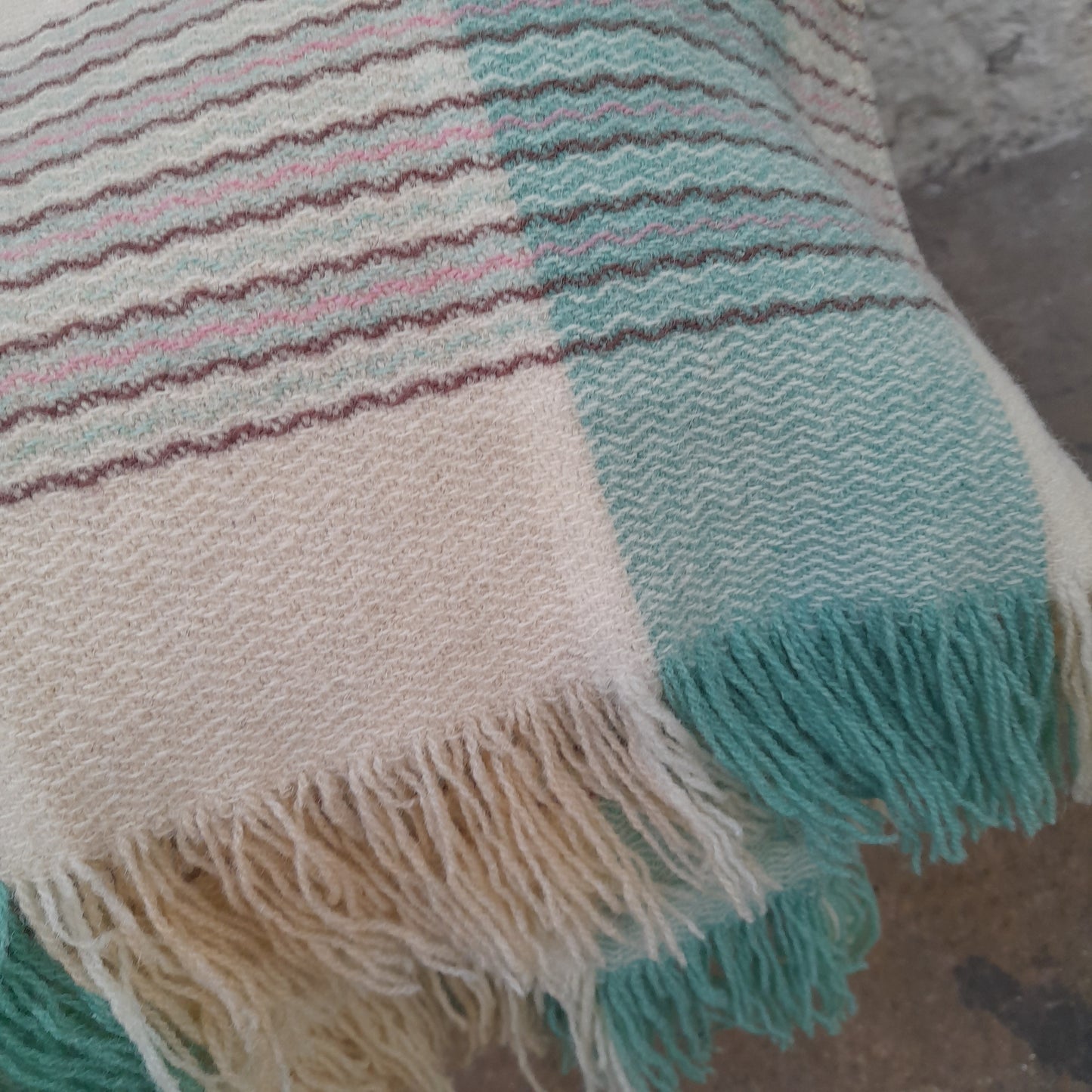 Welsh Blanket in Pale Duck Egg Blue, Pink & Cream Check