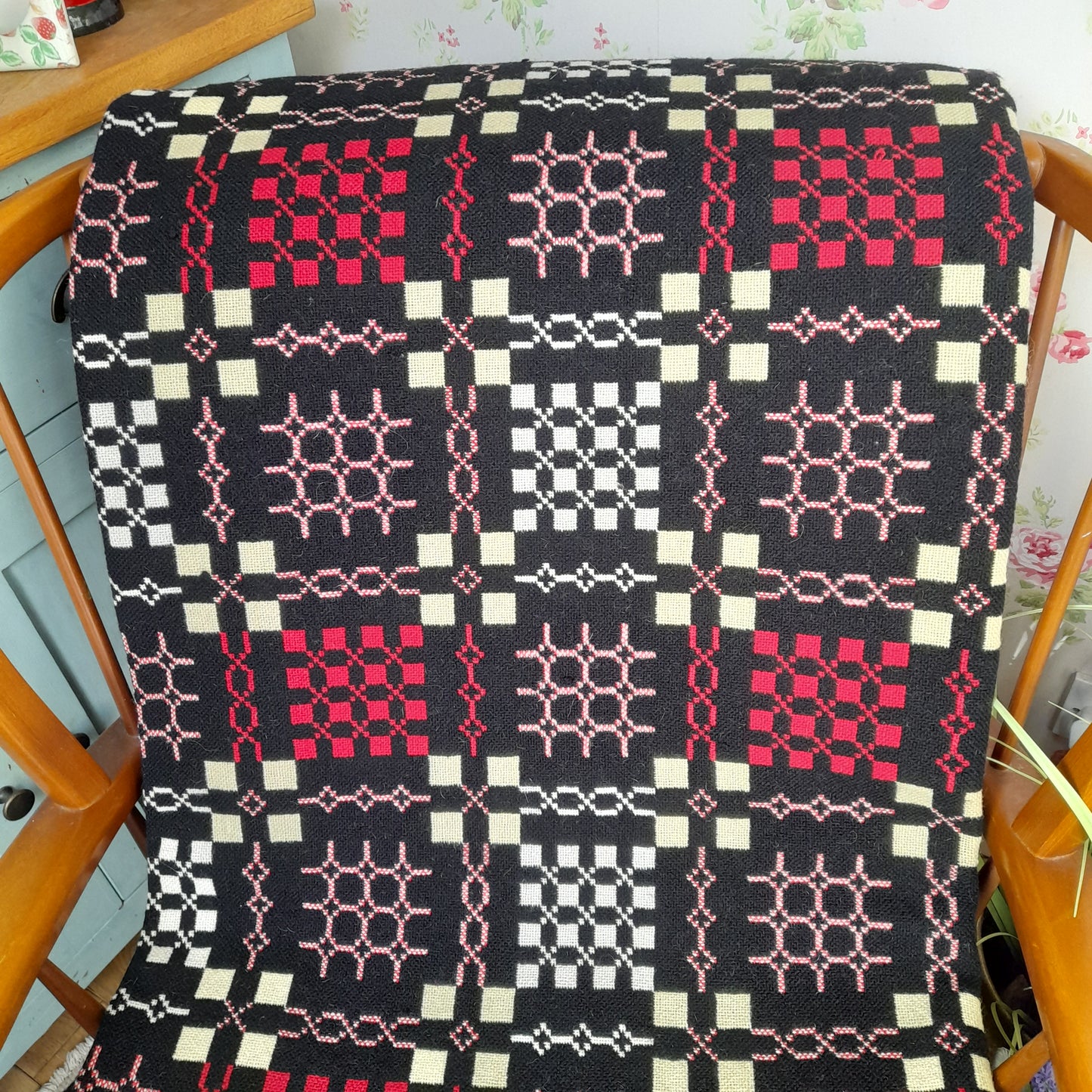 Welsh Tapestry Blanket in Black Red & Yellow by Elvet Woollen Mill