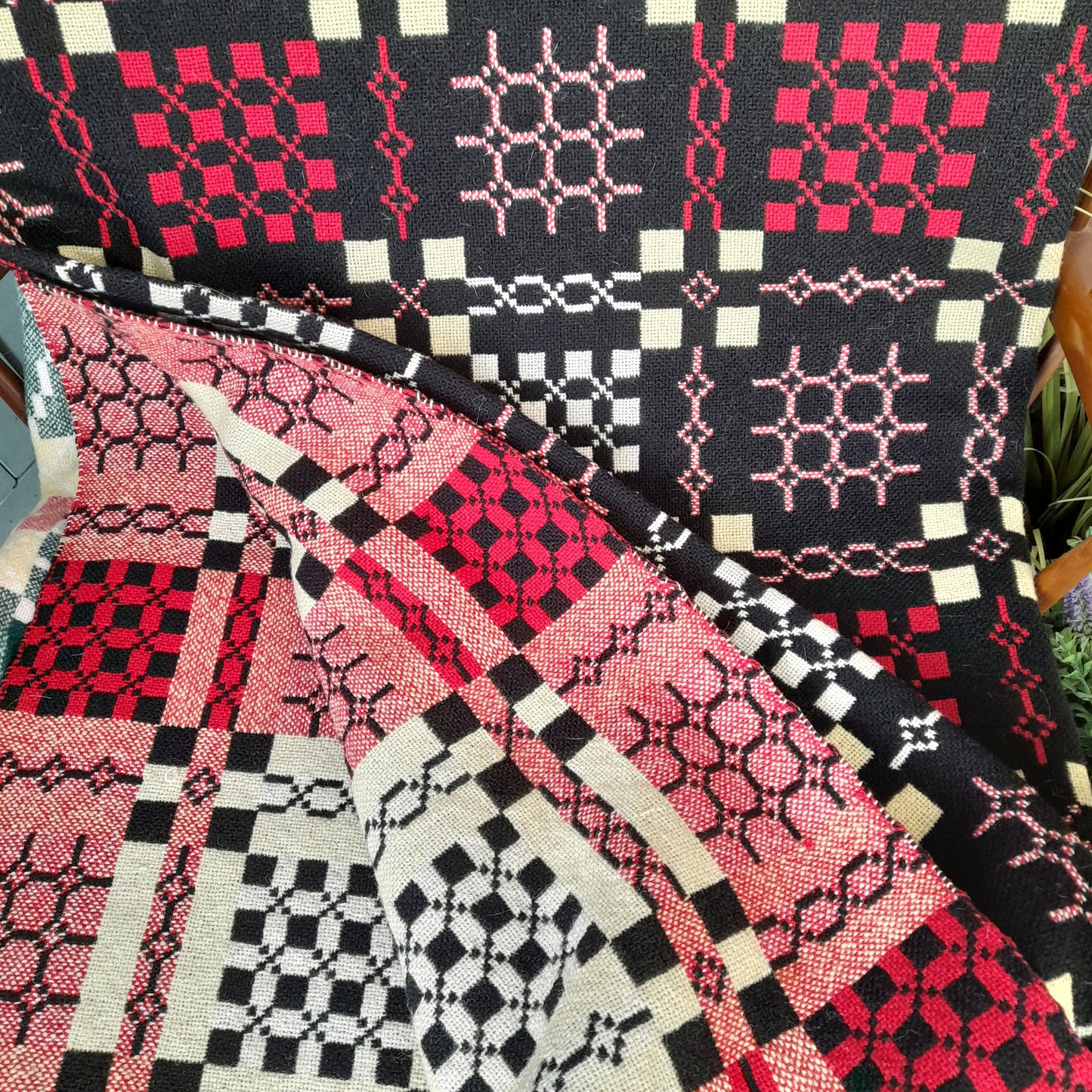 Welsh Tapestry Blanket in Black Red & Yellow by Elvet Woollen Mill