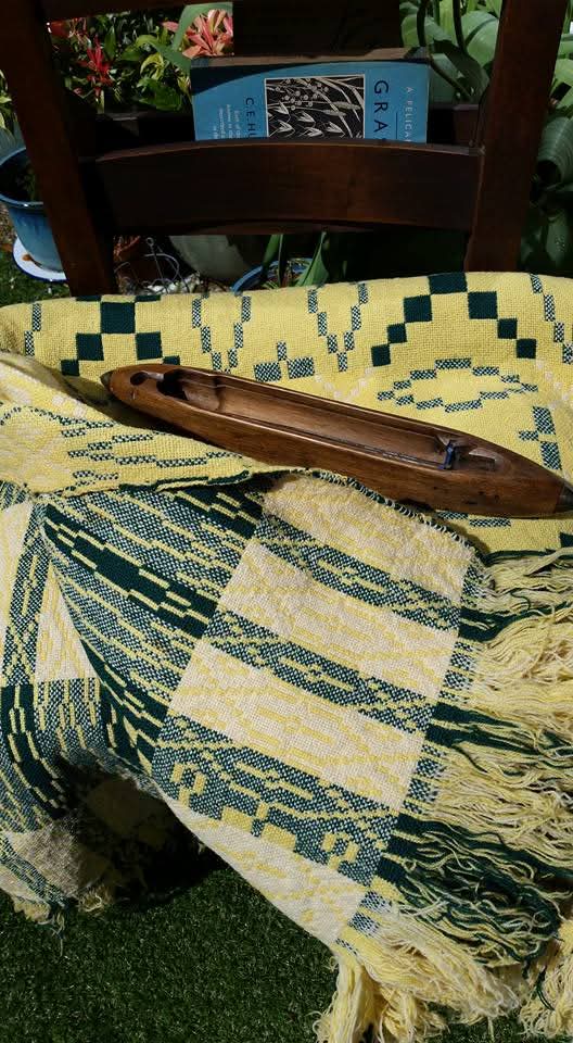 Vintage Welsh Blanket by Derw Mill in Daffodil Yellow & Green