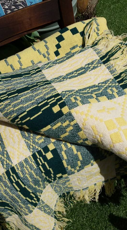 Vintage Welsh Blanket by Derw Mill in Daffodil Yellow & Green