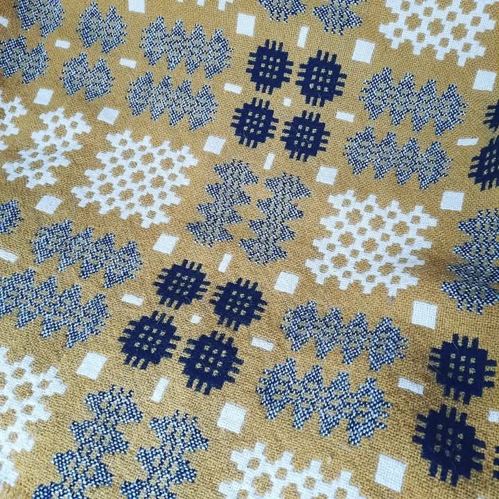 Welsh Blanket in Mustard Black & Cream Vintage King Size