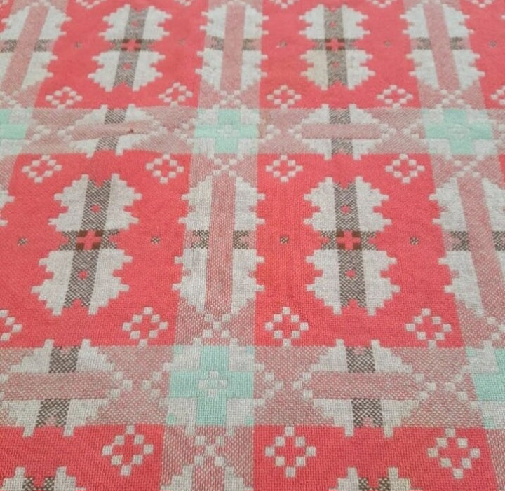 Vintage Welsh Wool Blanket in Peach by Brynkir Mill