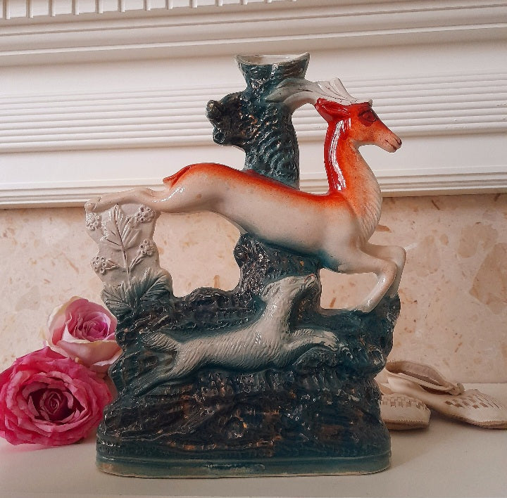 Antique Deer Staffordshire Spill Mantle Vase