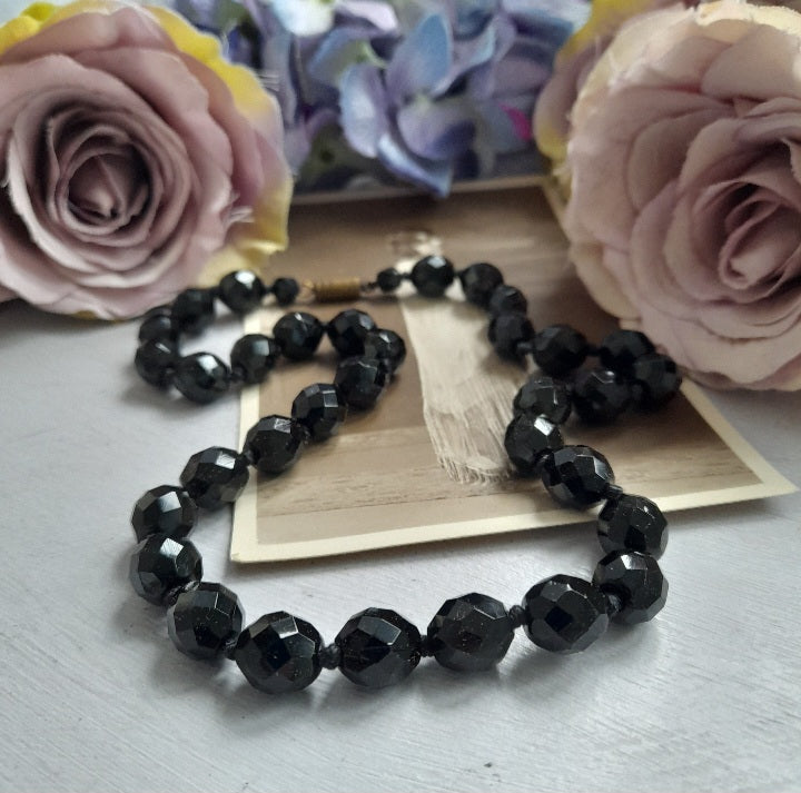 Vintage Edwardian French Jet Faceted Necklace