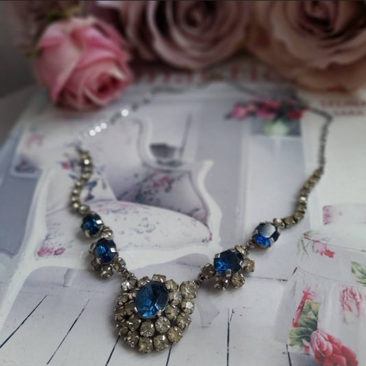 Antique Sapphire Blue & Crystal Necklace