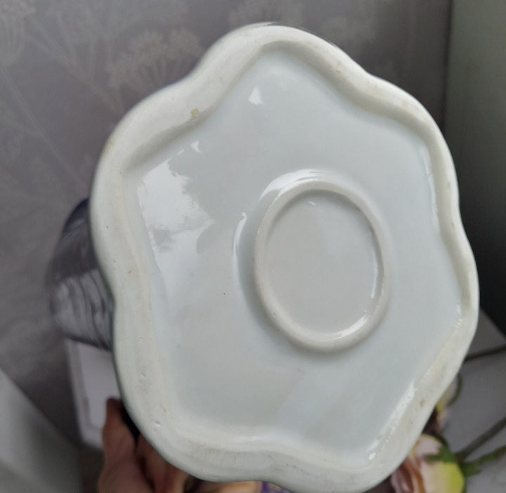 Art Nouveau Tall Jug in Navy Blue & White Floral 10 Inches