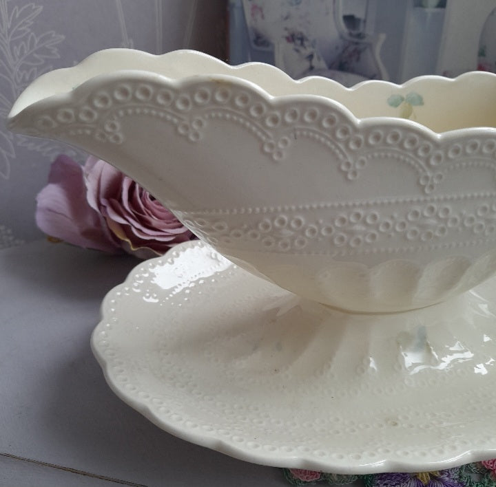 Antique Spode Jewel Cream Gravy Boat With Lace Design