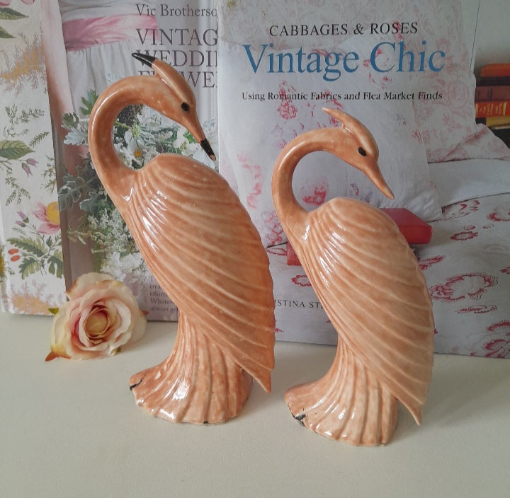 PAIR of Art Deco Peach Lustreware Bird Figurines
