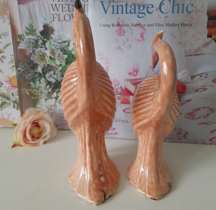 PAIR of Art Deco Peach Lustreware Bird Figurines