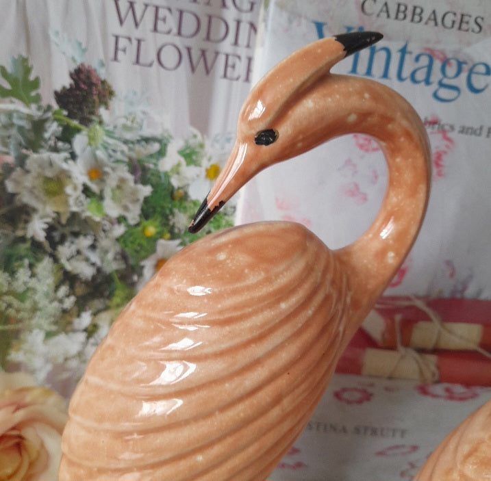 PAIR of Art Deco Peach Lustreware Bird Figurines