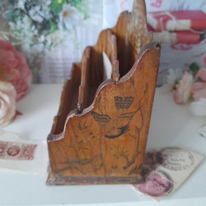 Vintage Wooden Letter Rack With Bluebird Floral Design