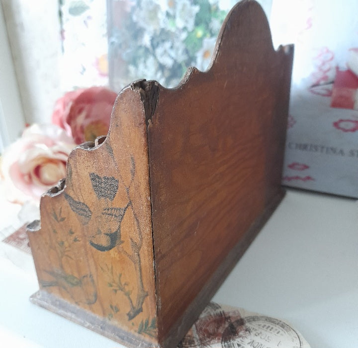 A Vintage Wooden Letter Rack With Bluebird Floral Design