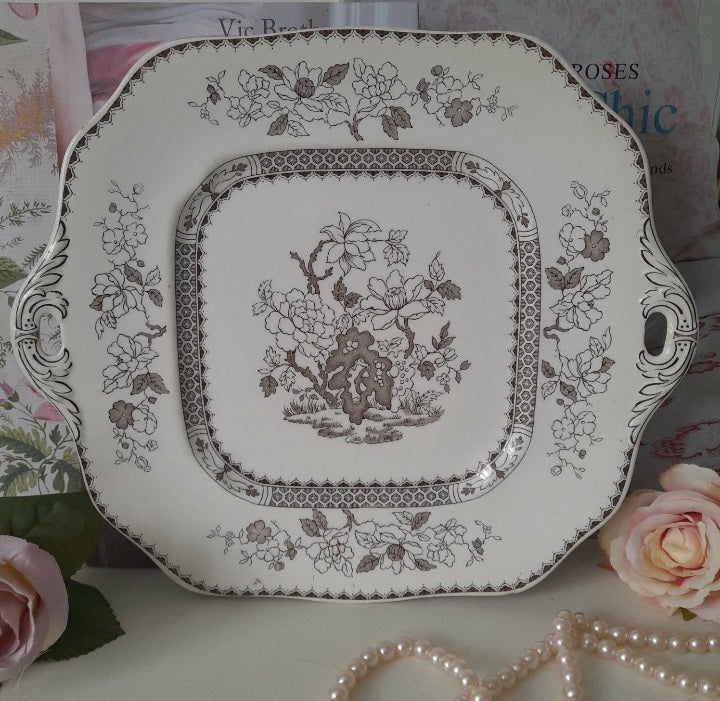 Copeland Spode CHINESE ROSE 629599 Floral Cake Plate Handled 9 1/2"