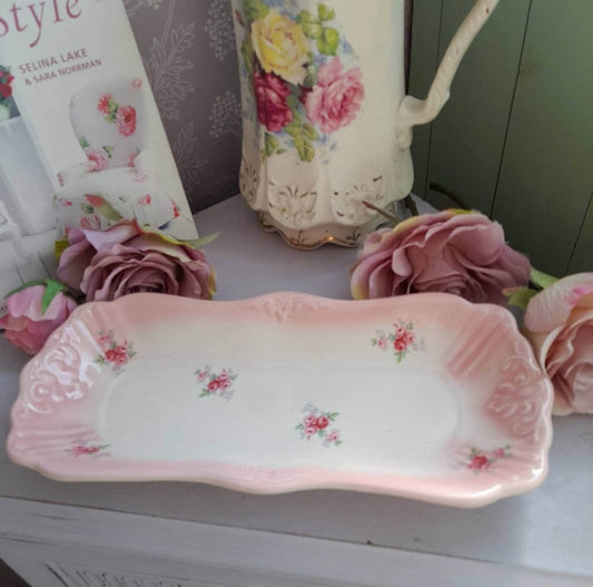 Antique pink floral soap dish