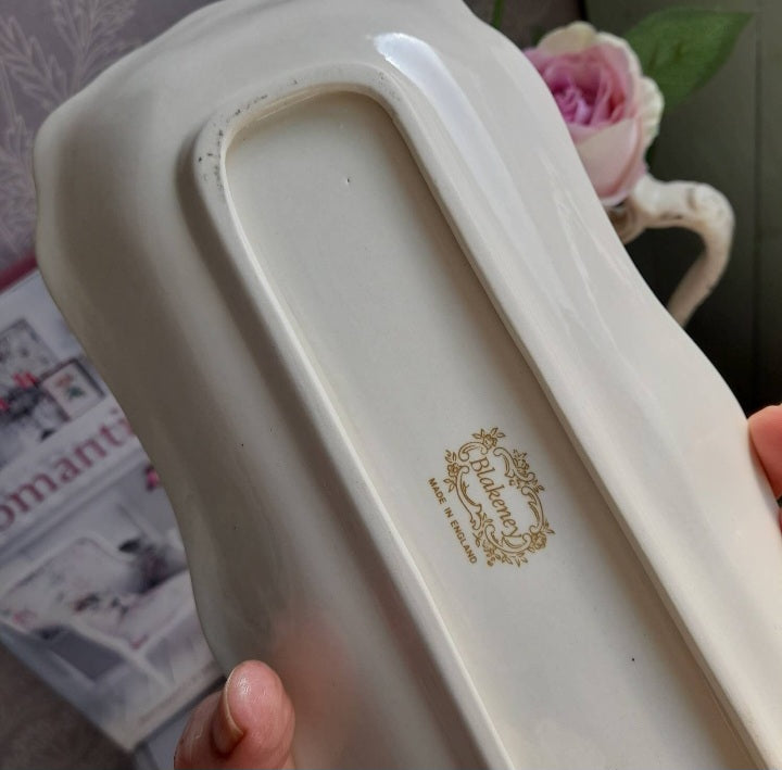 Pretty Antique BLAKENEY Long China Bathroom Tray With Pink Roses