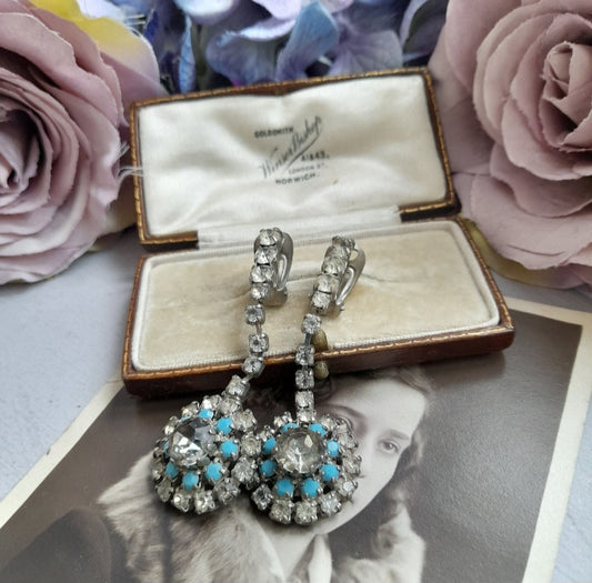 Art Deco Crystal & Turquoise Statement Earrings 
