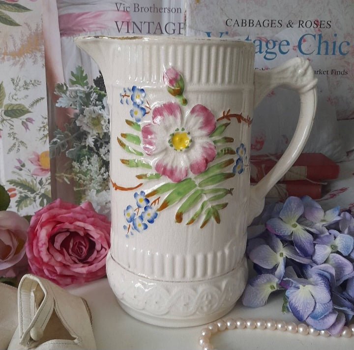 Pretty Floral Relief Staffordshire Jug