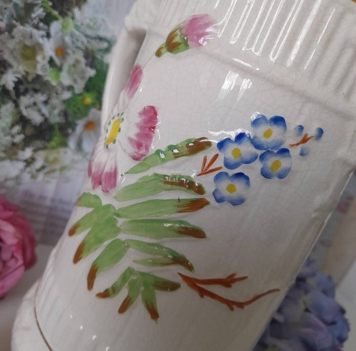 Pretty Victorian Cream Floral Relief Staffordshire Jug