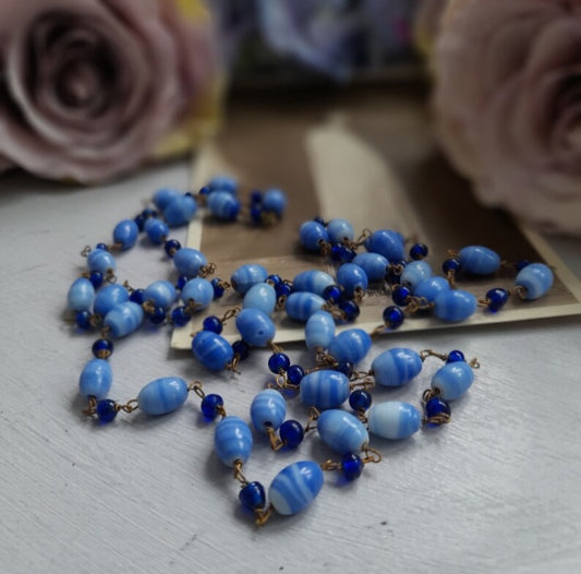 Deco Blue Venetian Glass Flapper Necklace