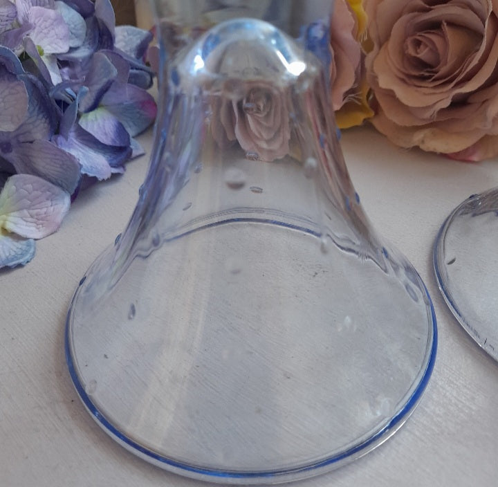 Pair of Art Deco Blue Glass Candlesticks With Hobnail Detail