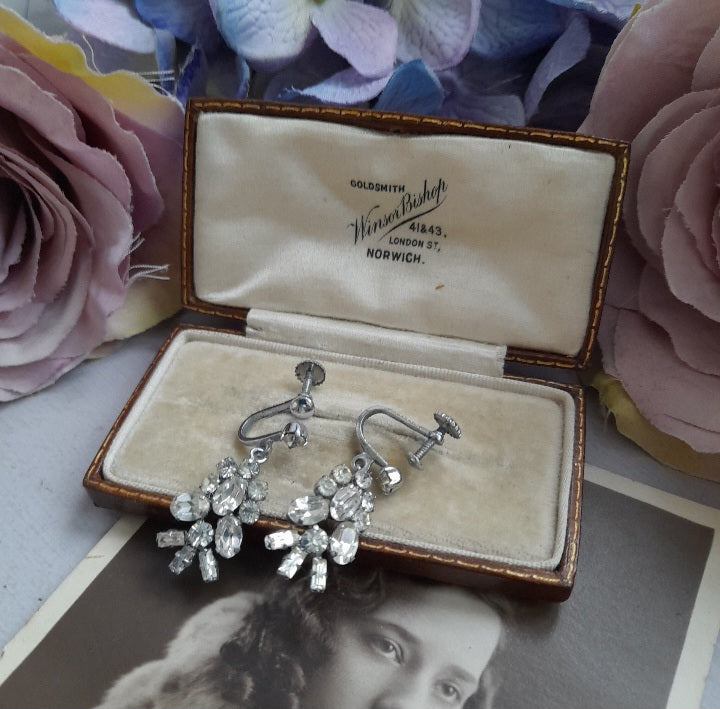 Vintage Screw Back Crystal Wedding Earrings