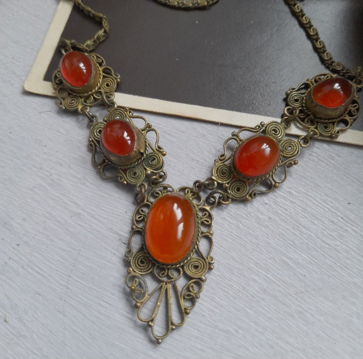 Antique Art Deco Carnelian Pendant Necklace