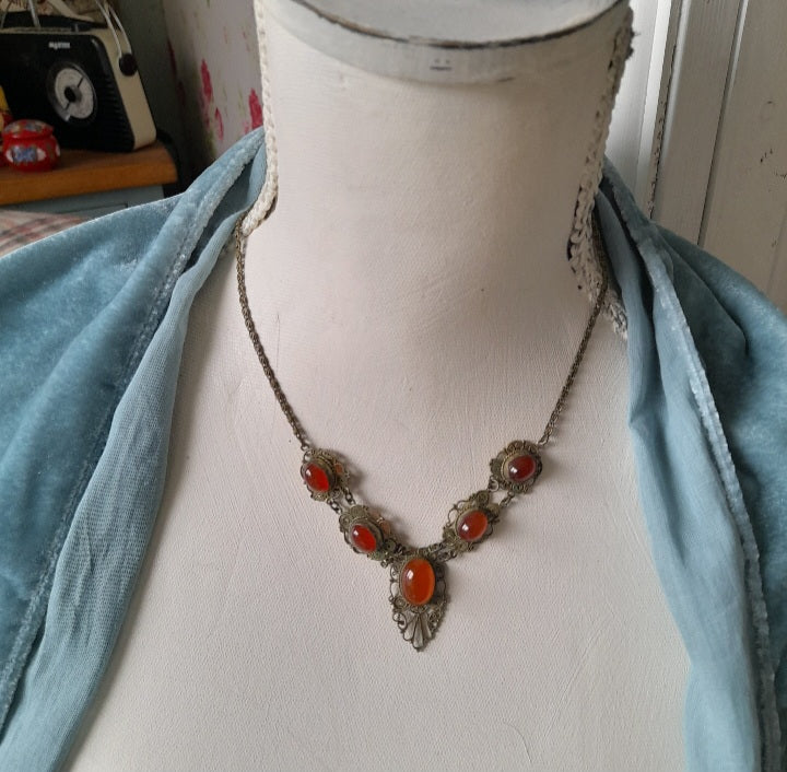 Antique Art Deco Carnelian Pendant Necklace