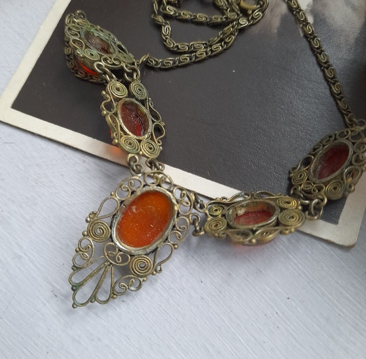 Antique Art Deco Carnelian Pendant Necklace