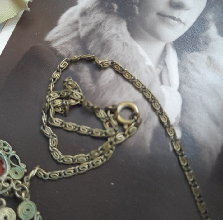 Antique Art Deco Carnelian Pendant Necklace