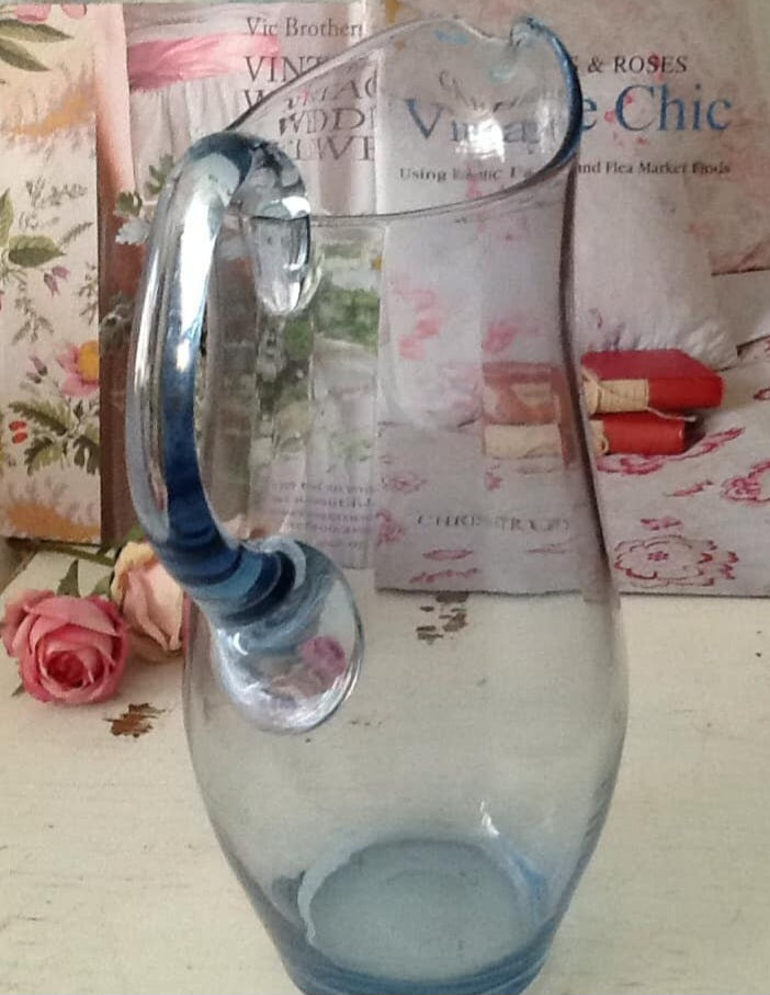 Vintage Pretty Blue Handblown Glass Jug