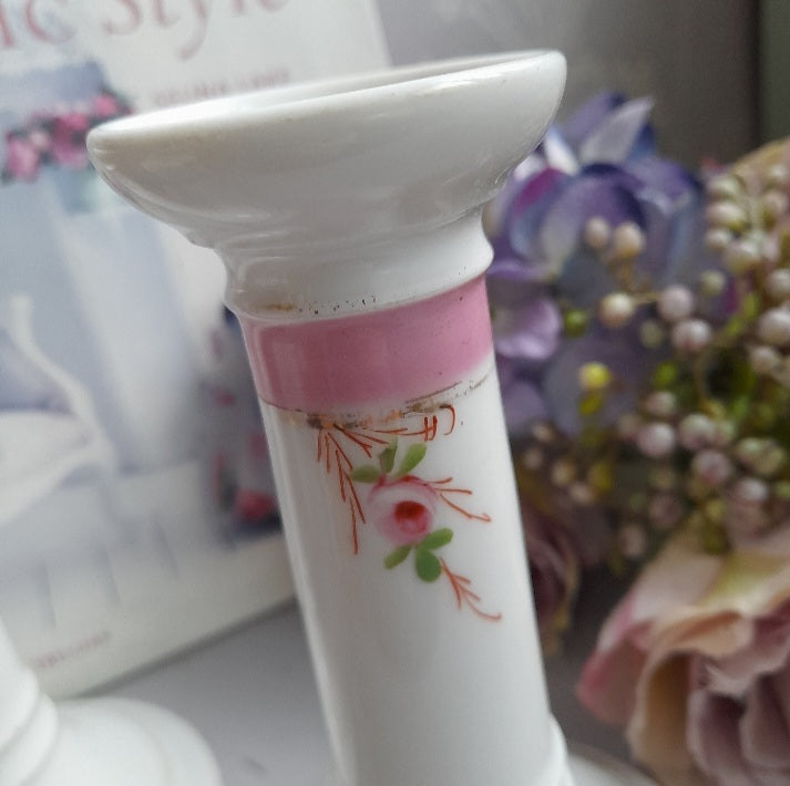 Pair Pretty Limoges French Candlesticks With Pink Flowers