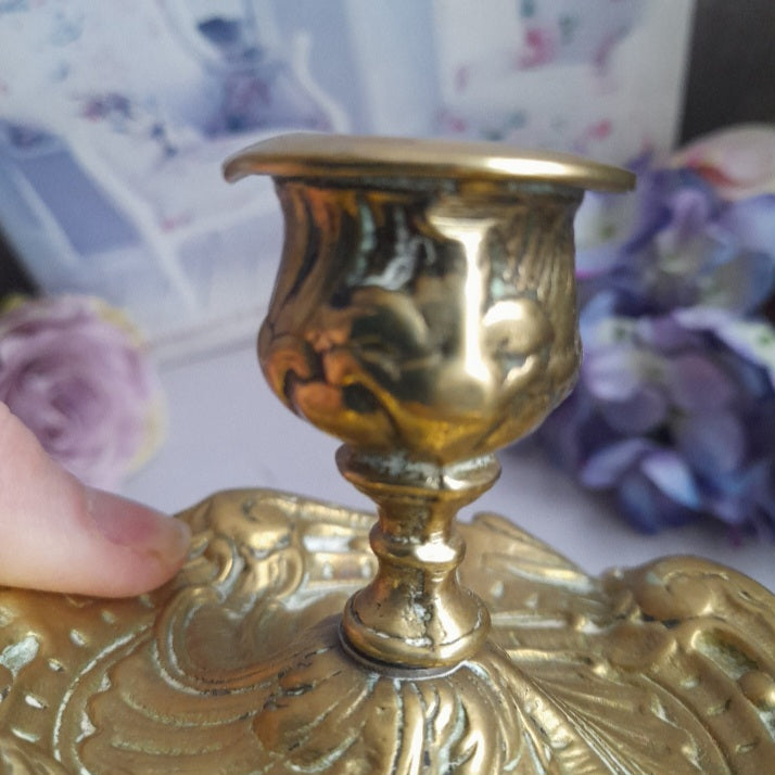 Antique Art Nouveau Brass Candle Holder With Handle