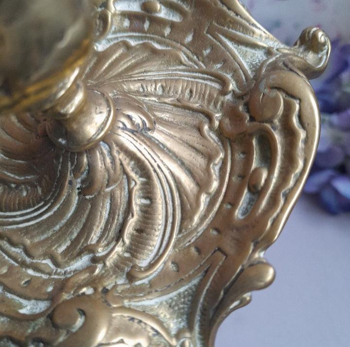 Antique Art Nouveau Brass Candle Holder With Handle