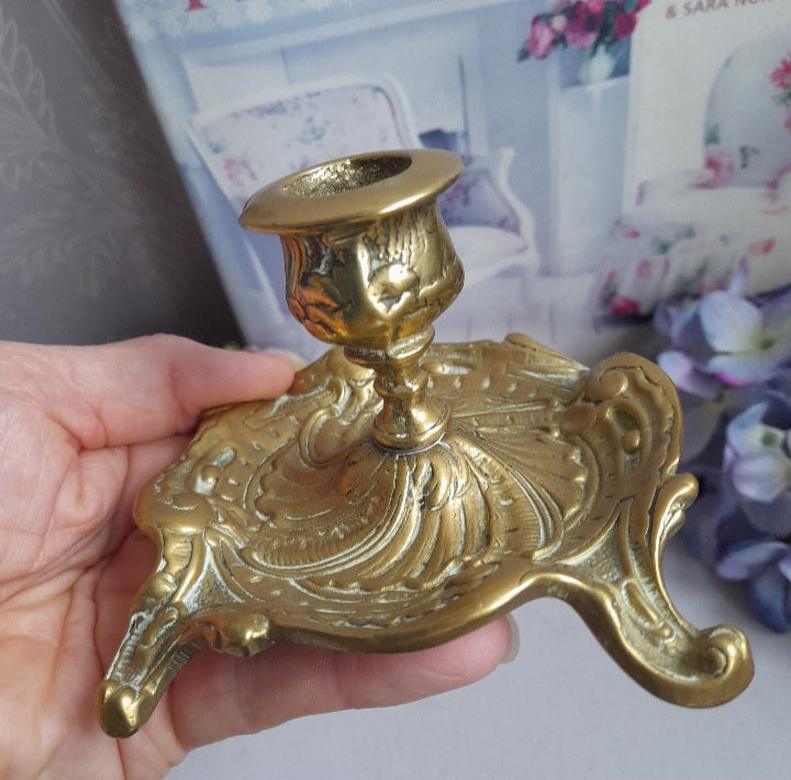 Antique Art Nouveau Brass Candle Holder With Handle
