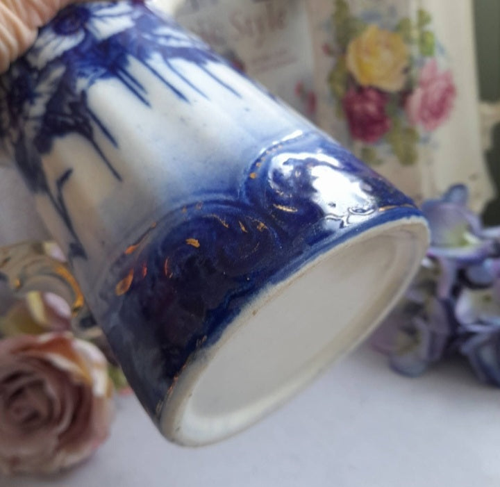 Art Nouveau Blue & White Floral Jug