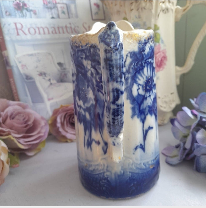 Art Nouveau Blue & White Floral Jug