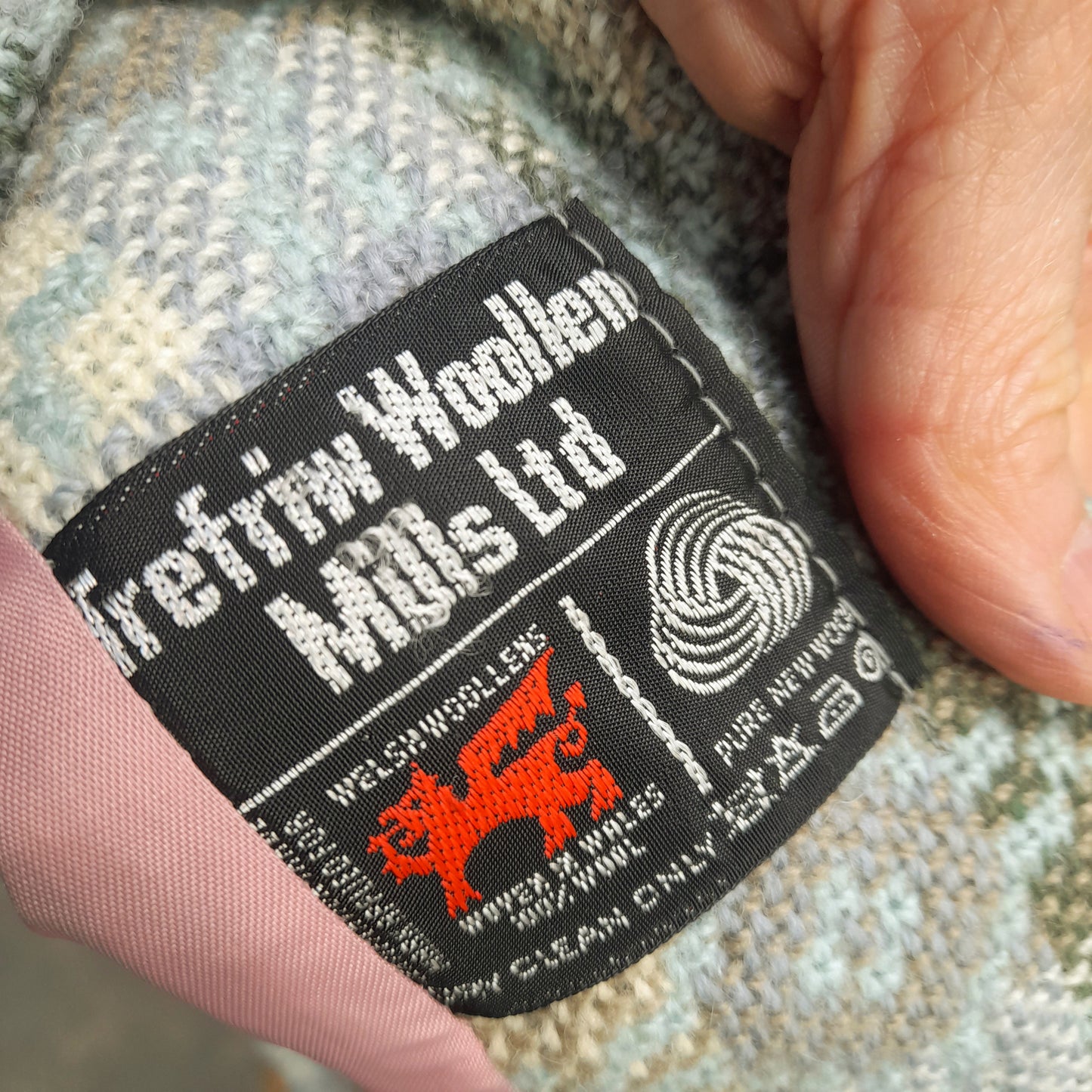 Vintage Welsh Tapestry Pea Coat in Pale Blue Grey Green & Cream by Trefriw Woollen Mill BNWT Size 12