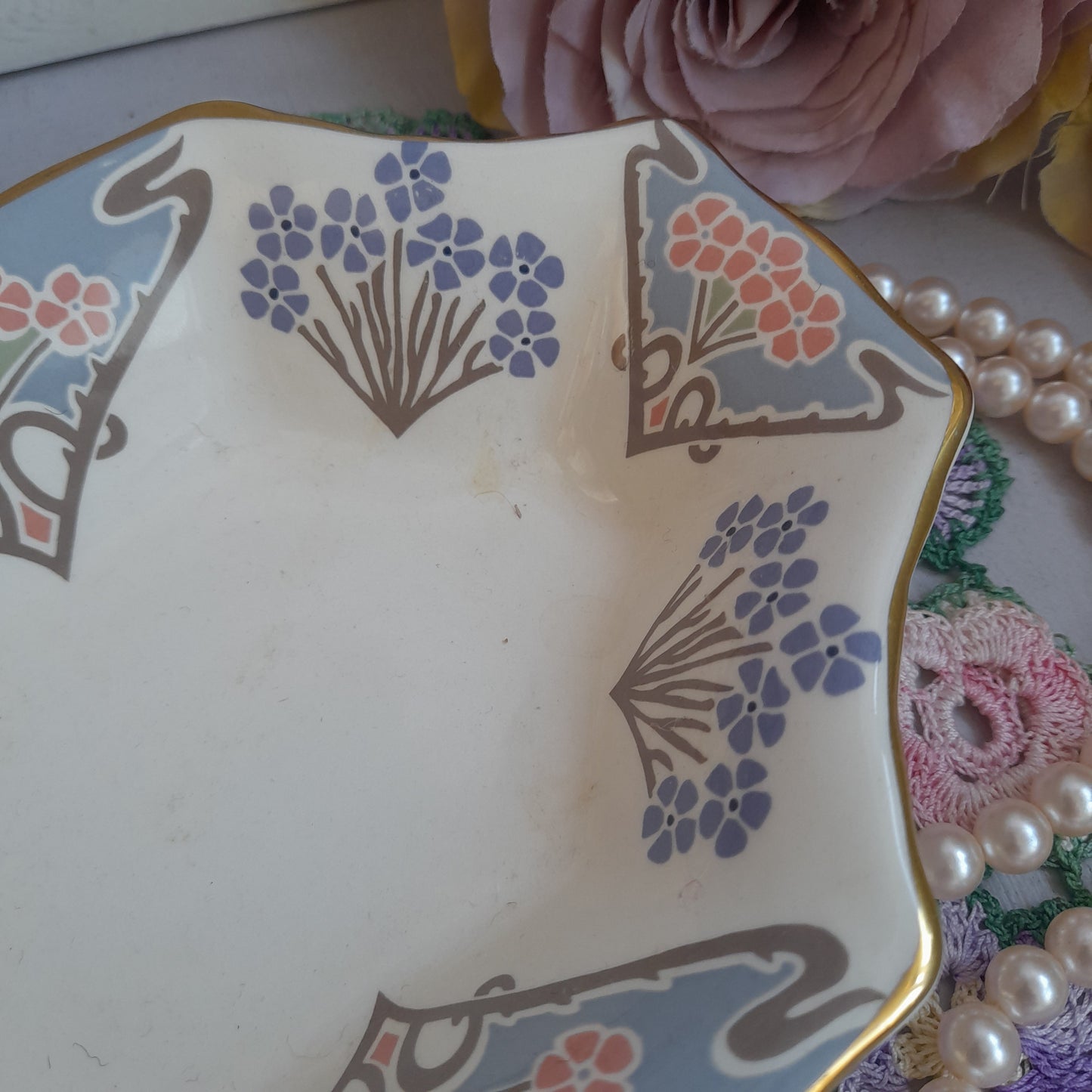 Pretty LIBERTY China Soap Dish Art Nouveau 'Lanthe' Design by Mason's Ironstone