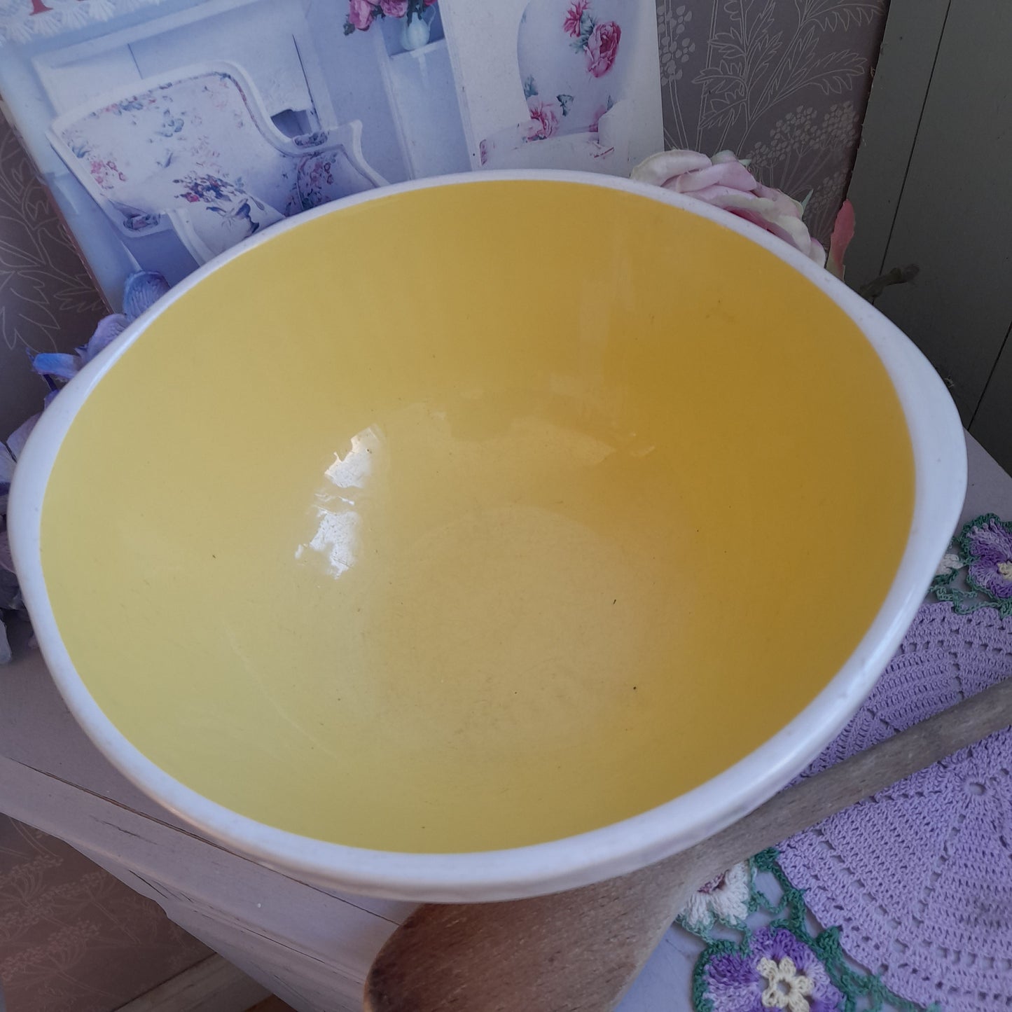 Vintage TG Green Easimix Mixing Bowl Yellow Inside & Slanted Base