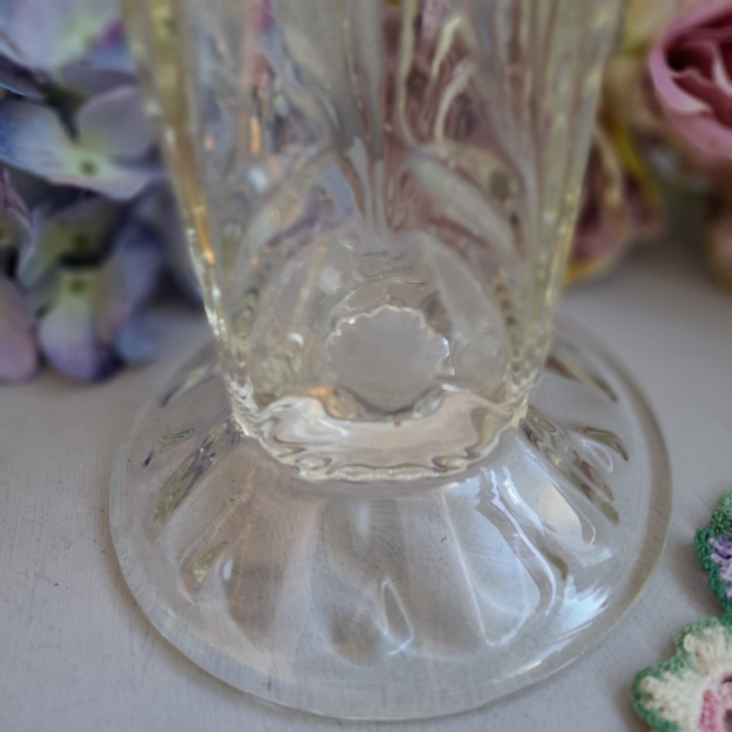 Sowerby Art Deco Heavy Clear Glass Vase With Flower Design