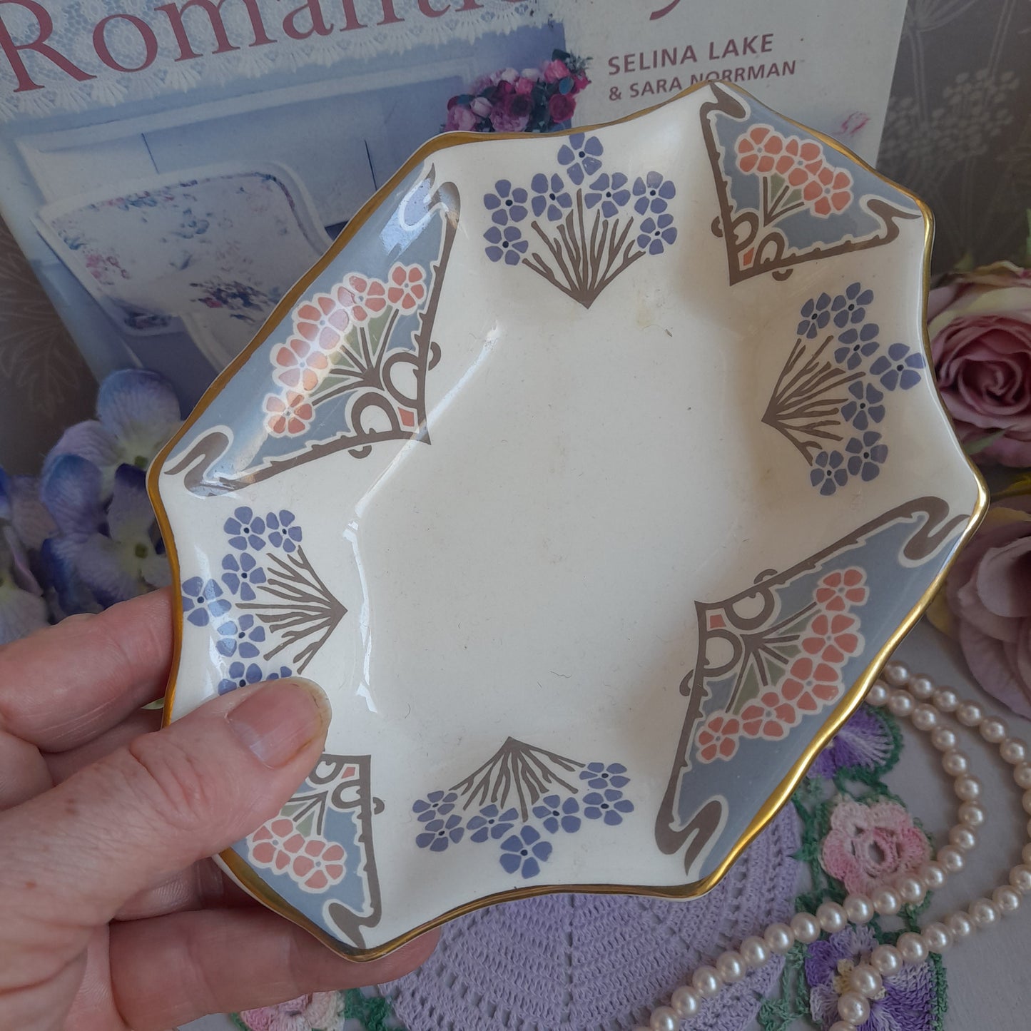 Pretty LIBERTY China Soap Dish Art Nouveau 'Lanthe' Design by Mason's Ironstone
