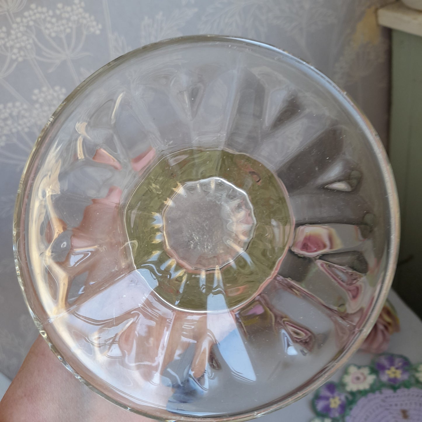 Sowerby Art Deco Heavy Clear Glass Vase With Flower Design