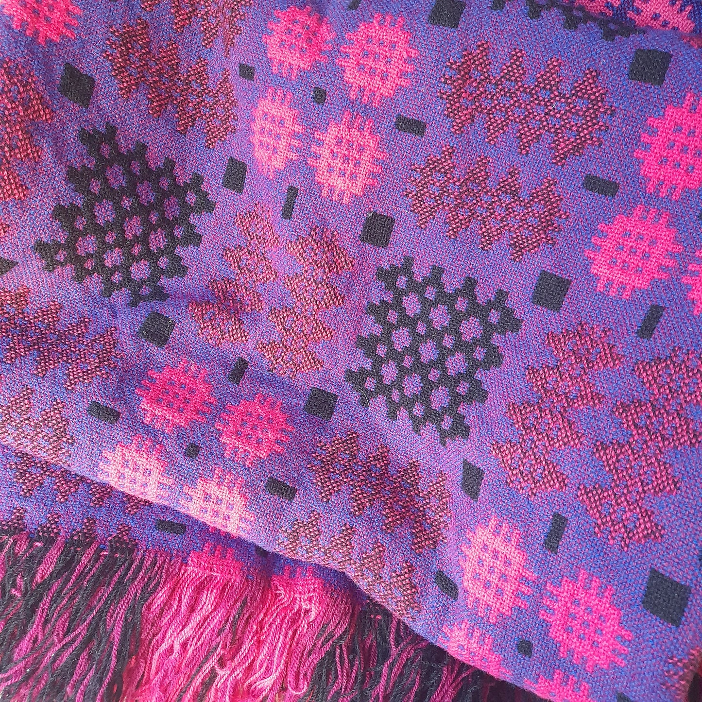 Pair of Welsh Tapestry Blankets in Purple Pink & Black