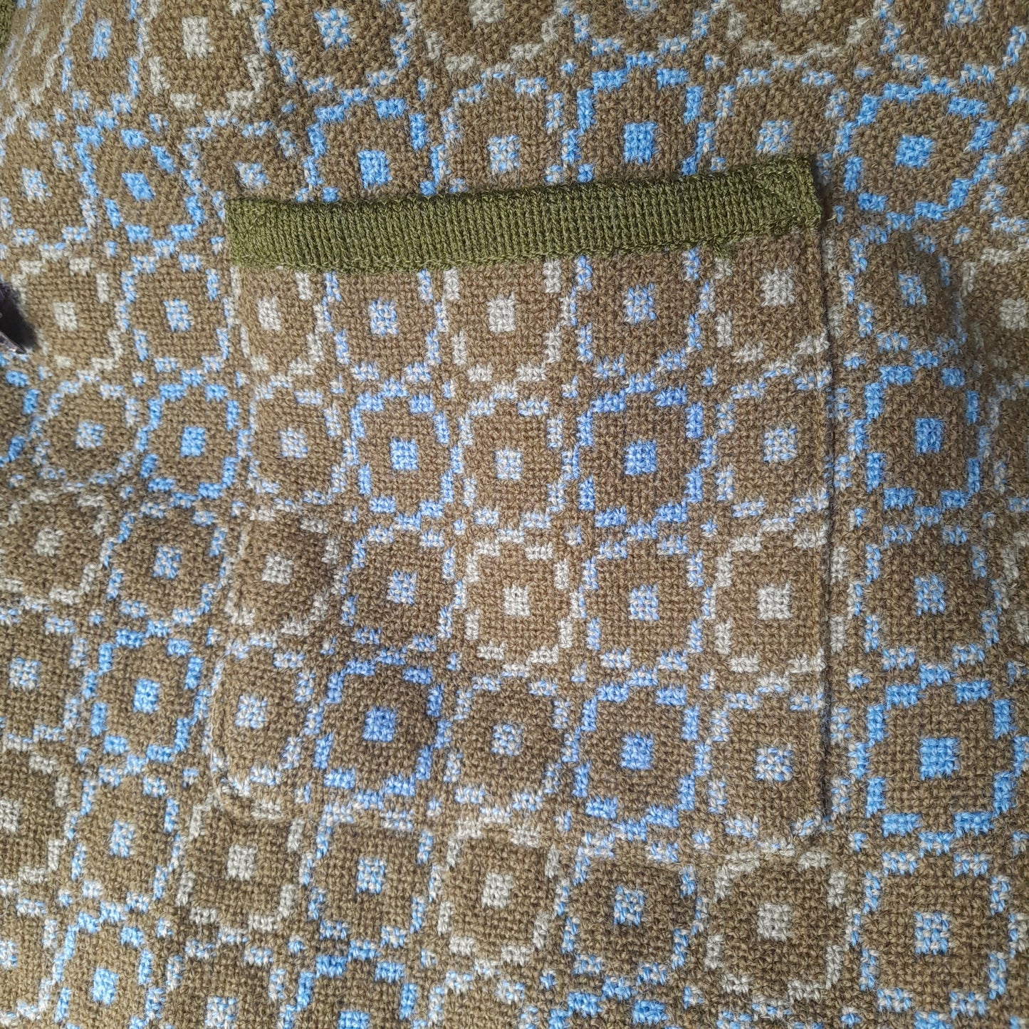 Vintage Welsh Tapestry Coat in Teal Green Size Large 18 to 22
