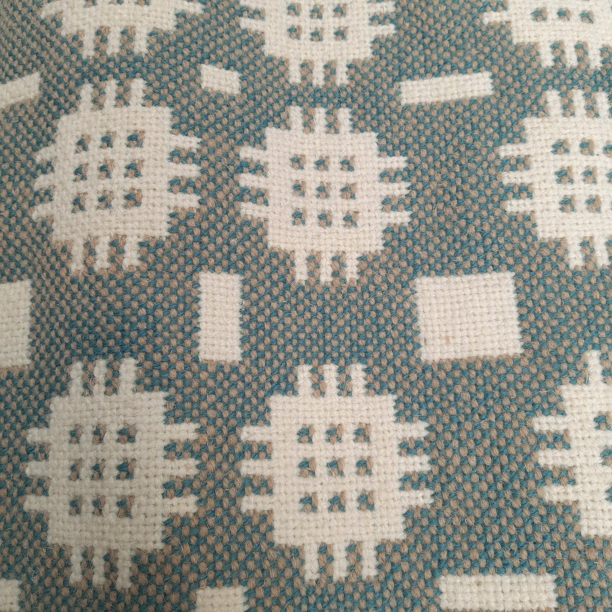 Handwoven Welsh Tapestry Rug in Sage Green & Cream by Solva Woollen Mill 58" x 35"