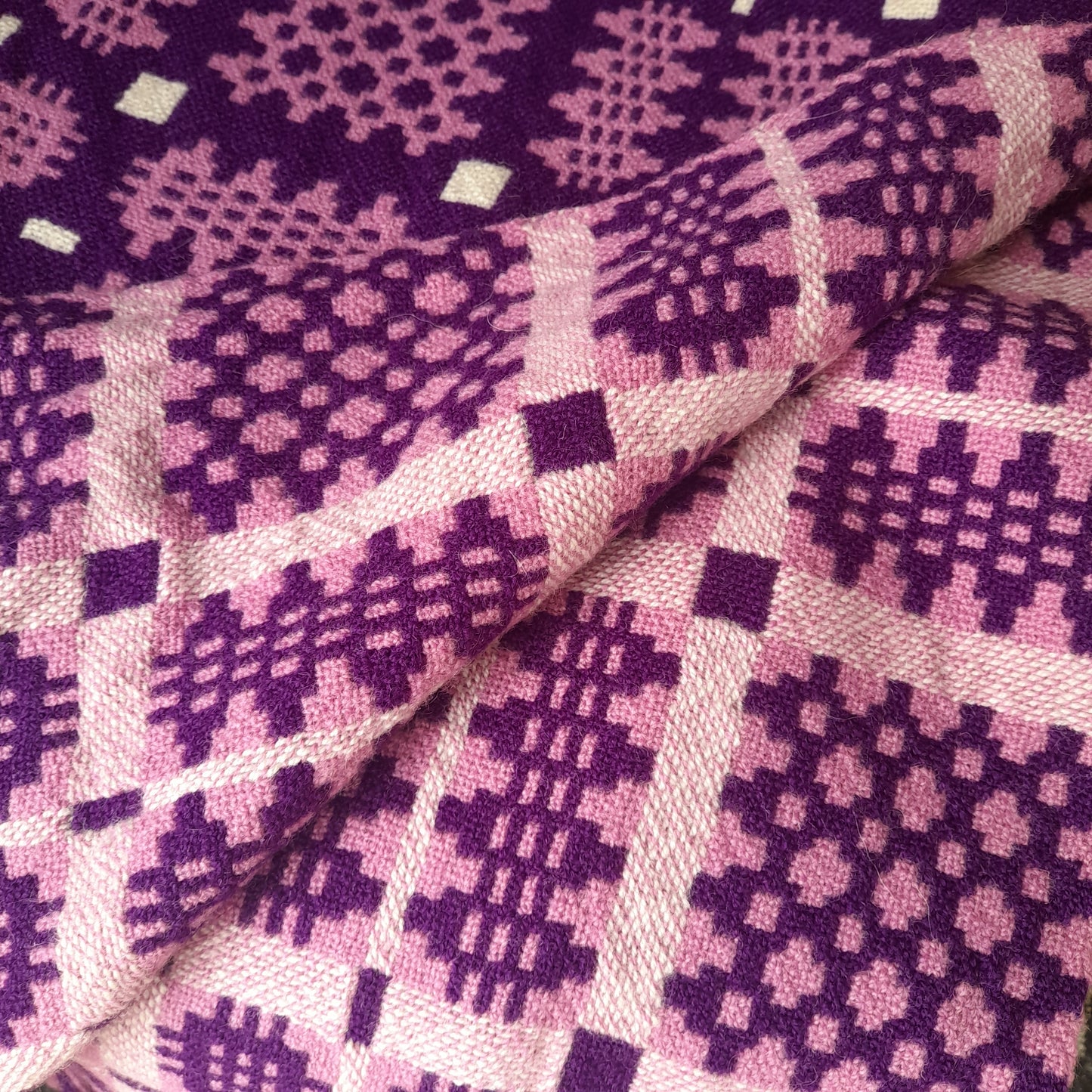 Welsh Blanket in Purple Lilac & White Original Label